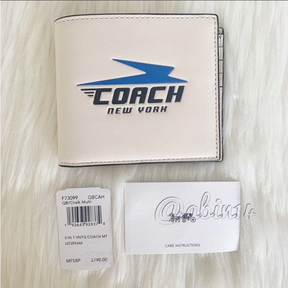 NWT Coach 3 in 1 Leather Wallet with Coach Motif and ID Card Insert - Picture 9 of 13